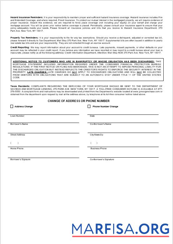 Blank USA JP Morgan Chase bank mortgage statement in Word and PDF formats 3 sample